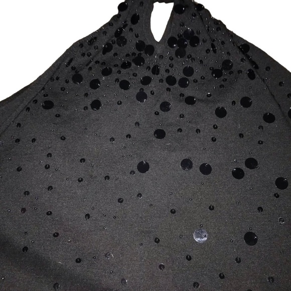 Ann Taylor Loft  size XL black knit halter with sequin front ties at neck - Picture 4 of 14